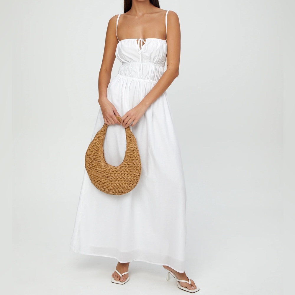 Glassons - Reggio Ruched Open Back White Maxi Dress